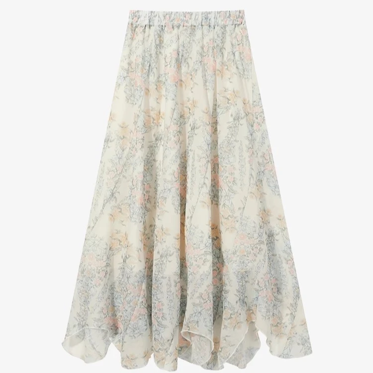 羊城故事-甜美碎花半身裙女高腰垂感遮肉显瘦不规则长裙8022