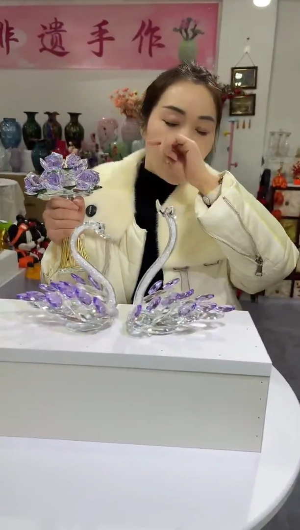 有机玻璃【老板娘孤品摆件】紫色天鹅一对