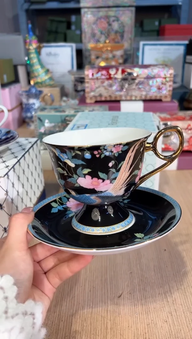 【闪购商品】杯351百鸟高脚马克杯碟（黑）