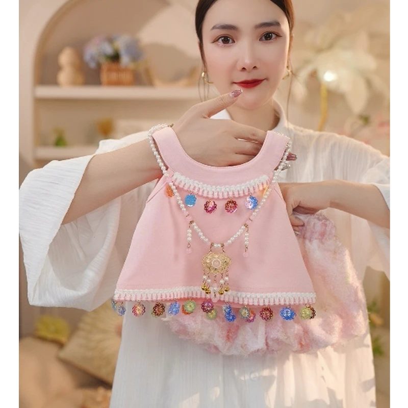 2025年夏季新款女小童可爱粉色挂脖花仙子度假风套装033