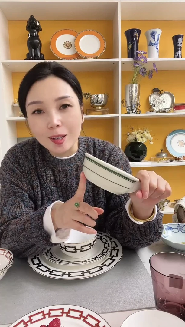 福利款 绿线条 把手碗