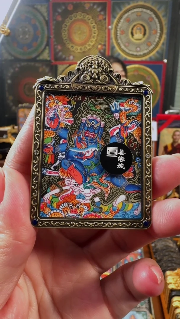 吊坠壹善缘城手绘唐卡黑六臂