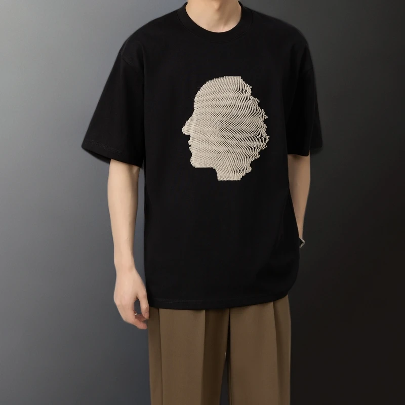 美式重磅高级刺绣圆领短袖男2025夏季新款轻熟风痞帅宽松休闲T恤
