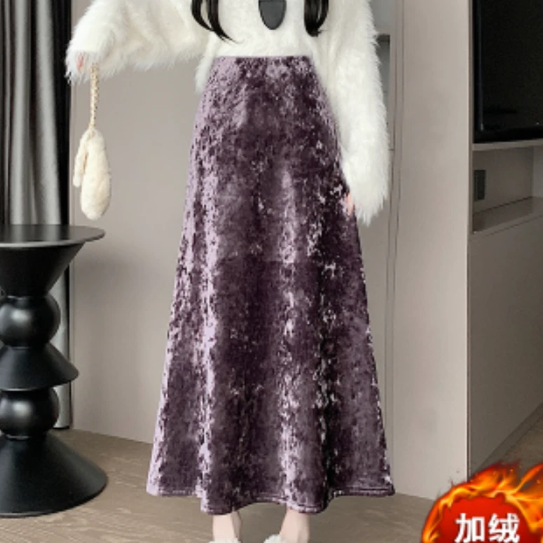 S高级丝绒亲肤半身包臀鱼尾长裙松紧腰中长裙9713