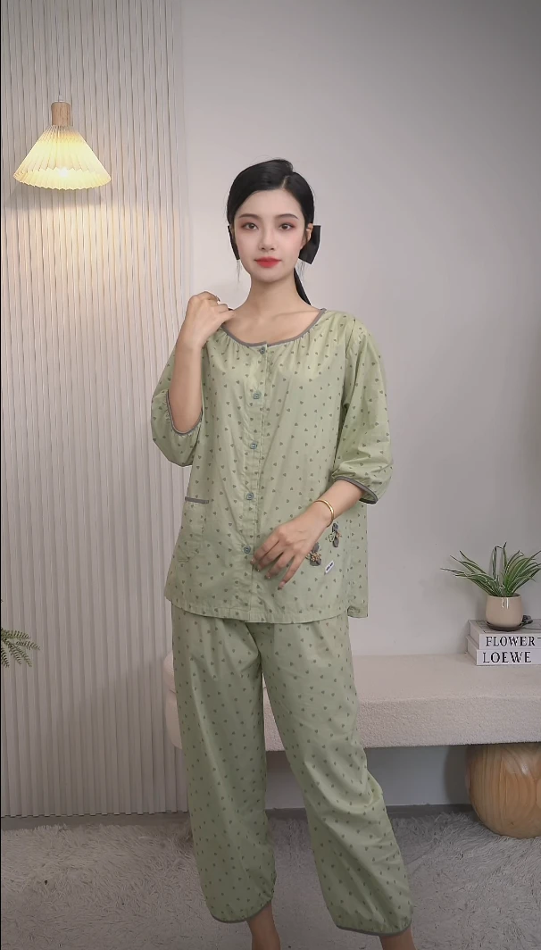 睡衣女士春秋款夏季七分袖九分裤薄款纯棉家居服可外穿全棉套装