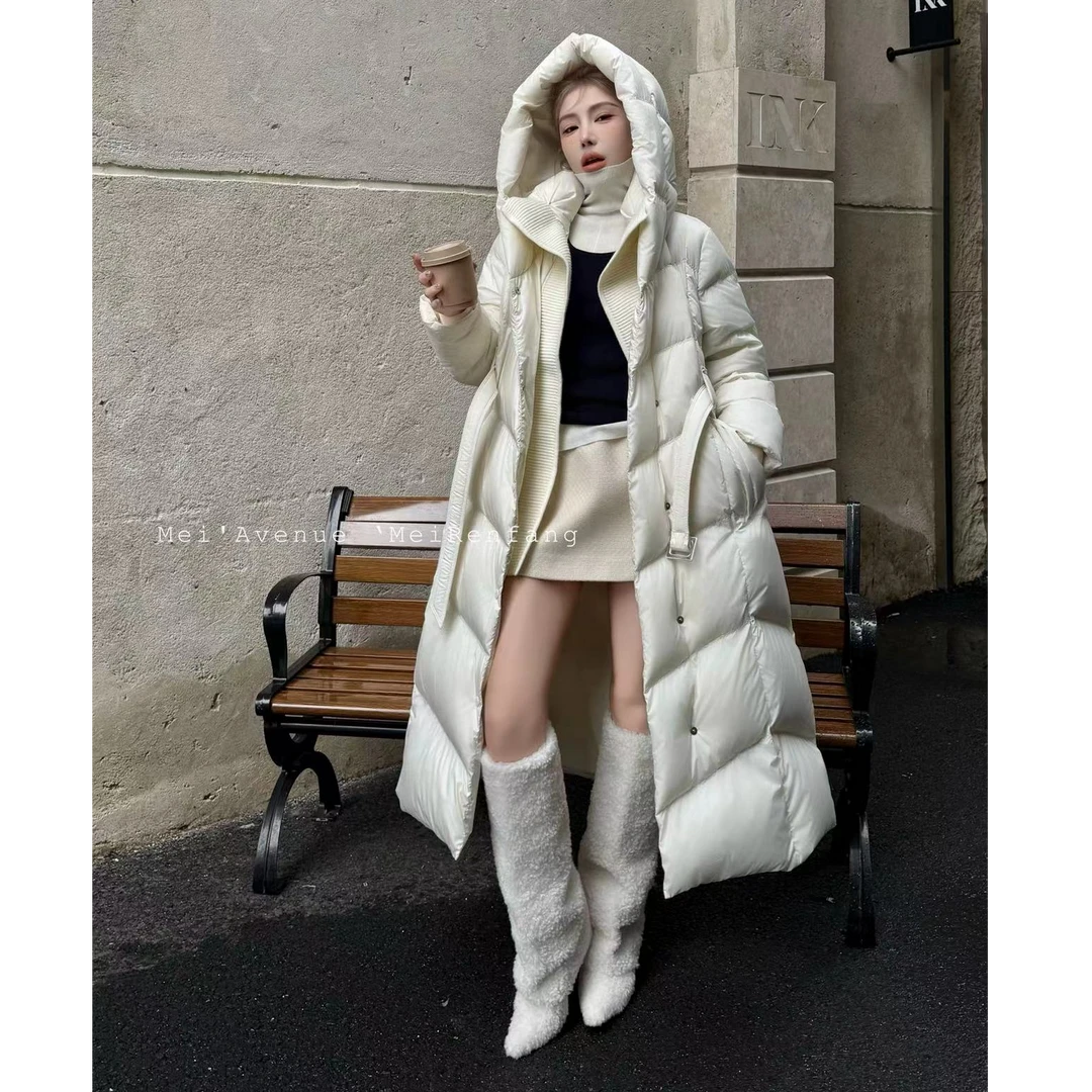 冬季时尚气质长款连帽加厚保暖百搭羽绒外套6716