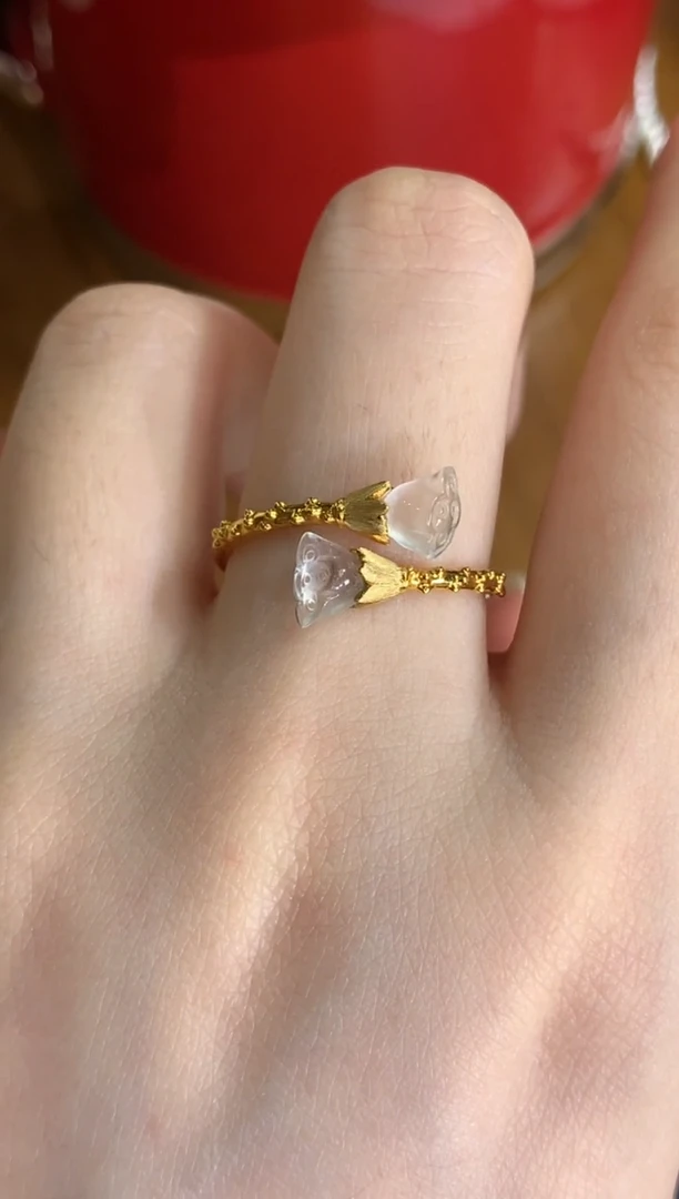 翡翠戒指18K金镶嵌莲蓬戒指