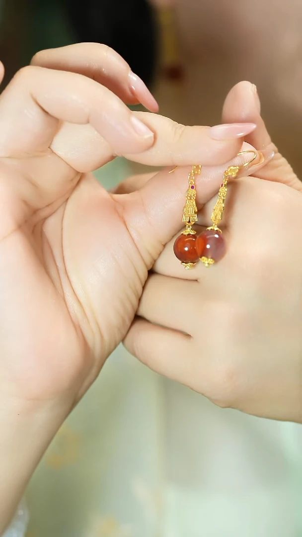 【闪购商品】南红玛瑙耳饰银S925镶嵌支持48小时鉴赏