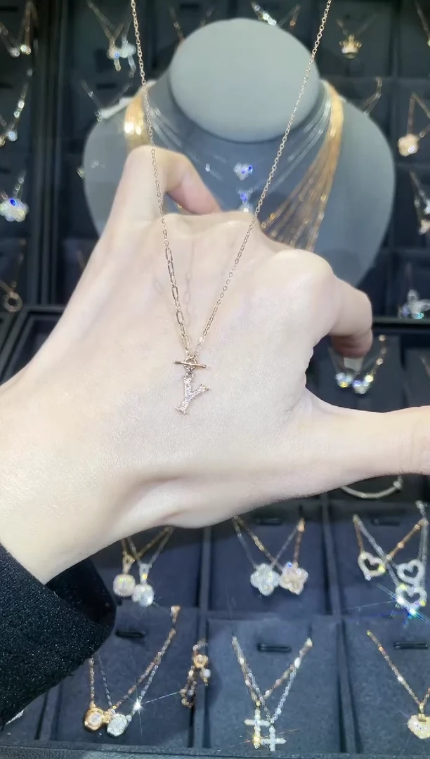 【闪购商品】钻石套链18K金镶嵌18K金玫 多人 字母Y