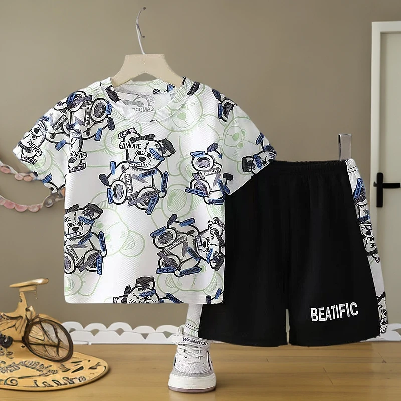 男童夏季套装新款速干衣冰丝韩版休闲运动服球服短袖短裤童装T恤