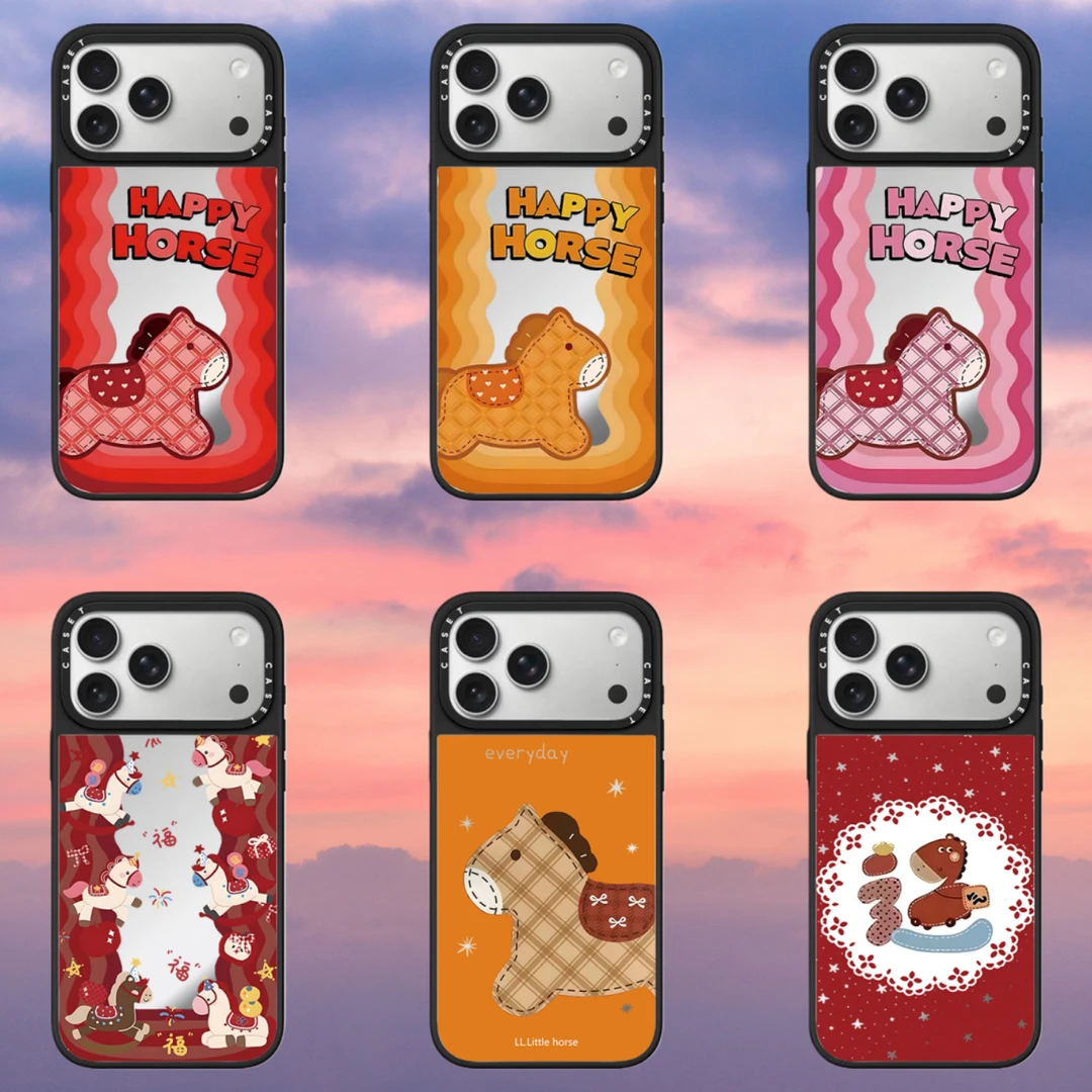 【招财波浪小马】适用于iPhone17ProMax手机壳16情侣卡通马年格纹