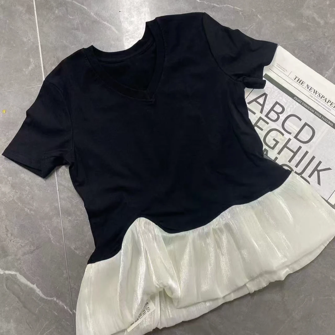 57146欧货荷叶边v领短袖