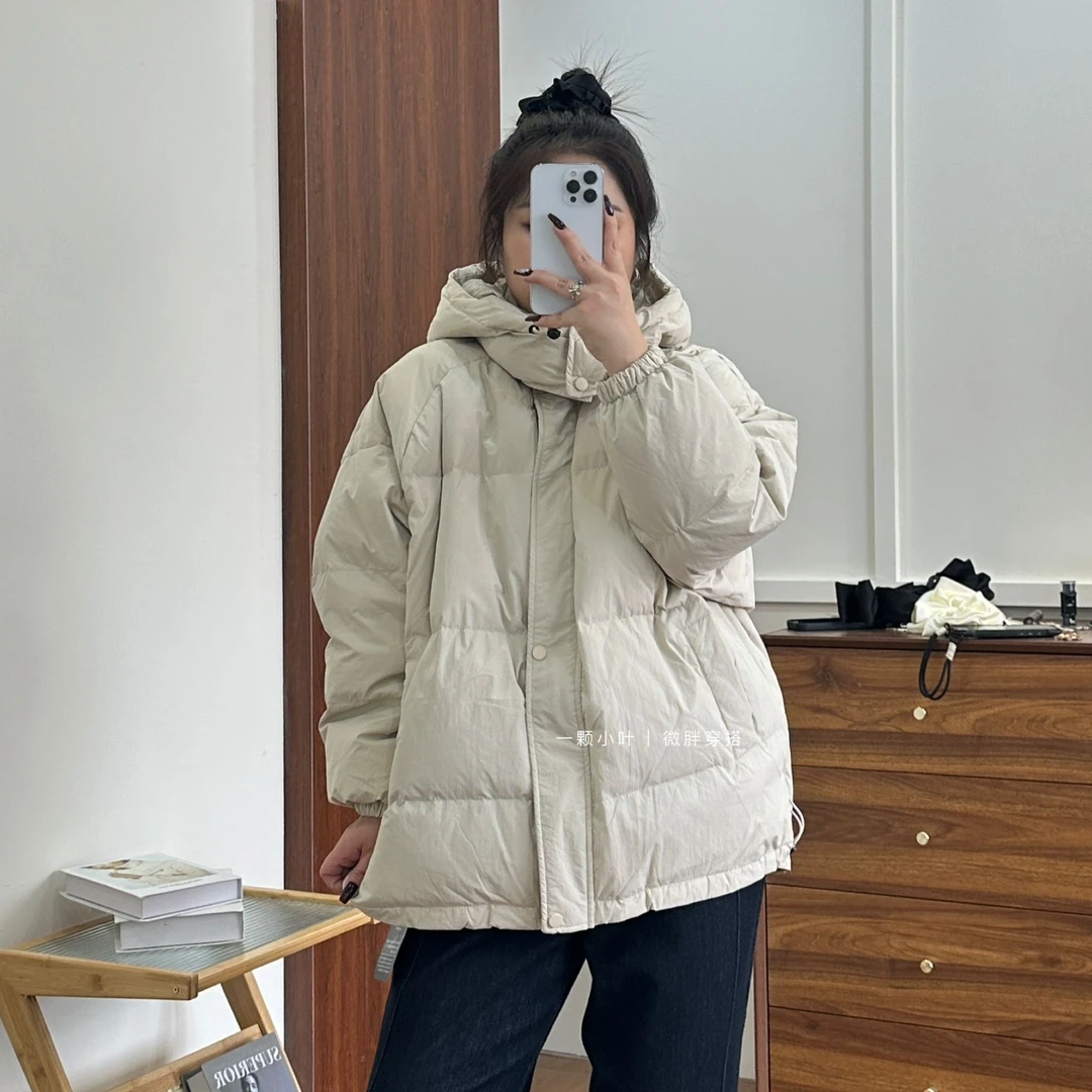 【一颗小叶】冬季大码保暖连帽羽绒服宽松大版慵懒松弛外套上衣