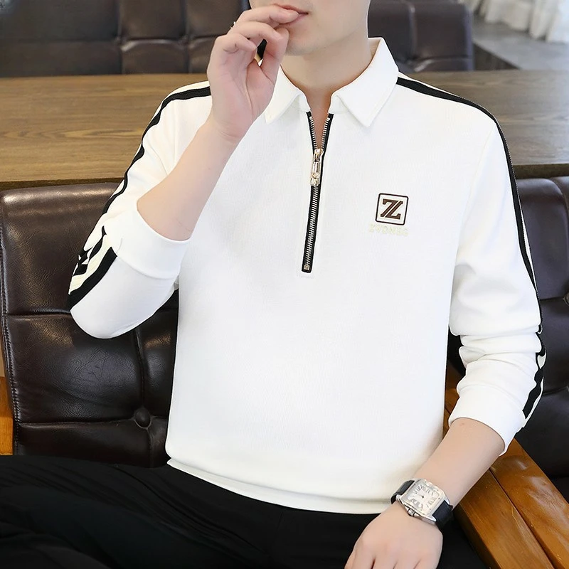 男士长袖卫衣翻领秋季2025新款时尚打底衫上衣潮流休闲长袖t恤男