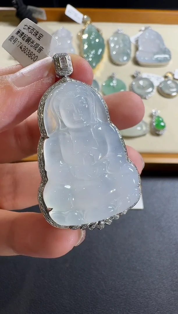 【闪购商品】翡翠吊坠(不含链)18K金镶嵌【源头工厂】钻石镶嵌