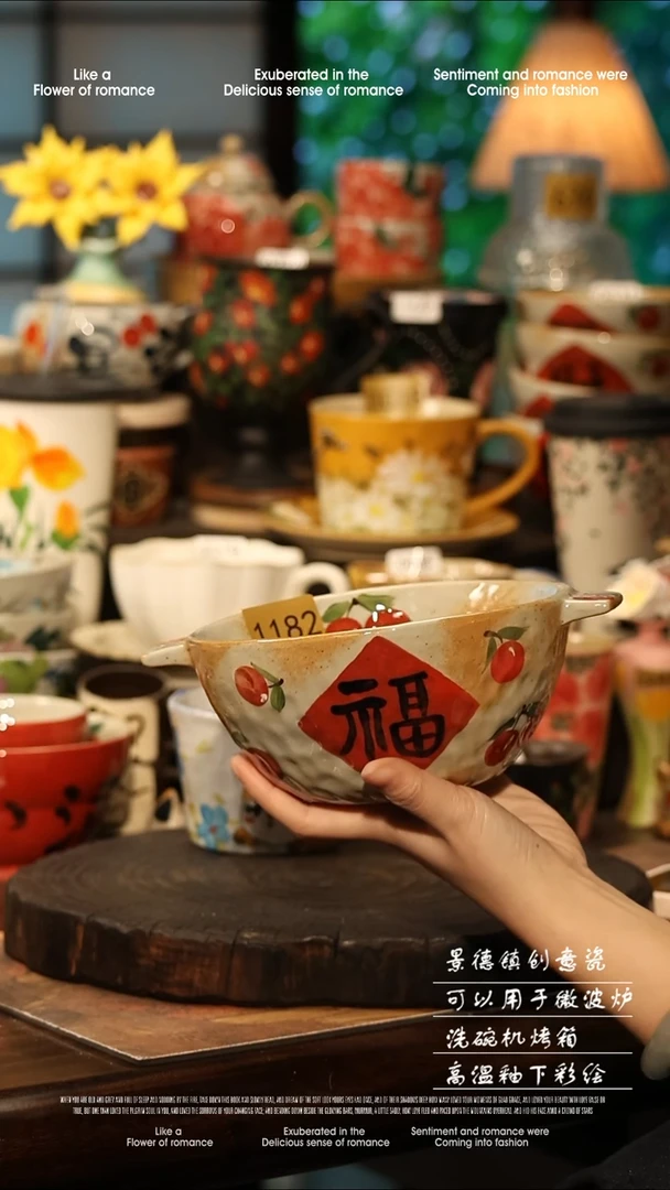 陶瓷景德镇高温釉下彩手工手绘款式@A1182@