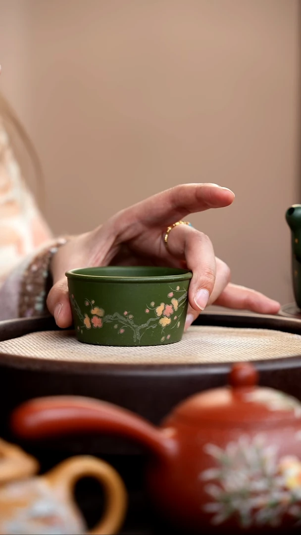 茶壶紫砂民国绿梅花汉瓦杯