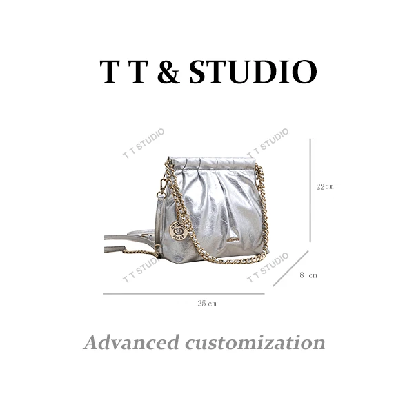 【TT Studio】SK-62956-银色RAIN.CUN时尚简约腋下斜跨轻奢女包