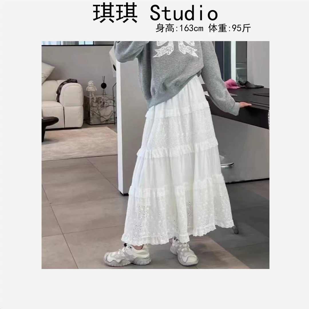 早春新款甜美洋气花边褶皱气质时尚显瘦减龄休闲百搭半身裙2501-C