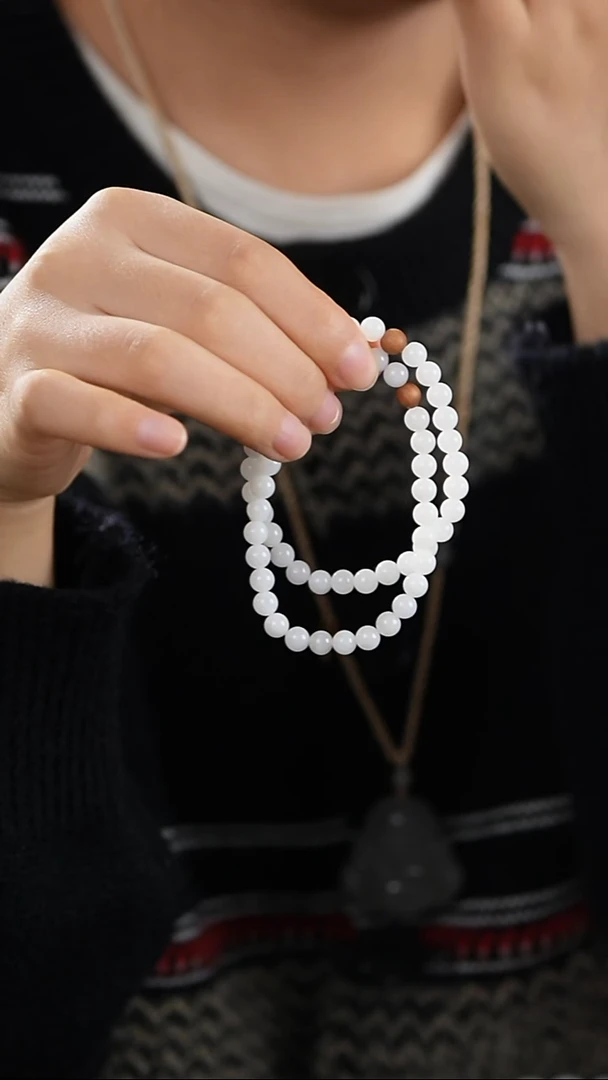 颈饰未镶嵌和田玉白玉卡6mm手串多样性发一件