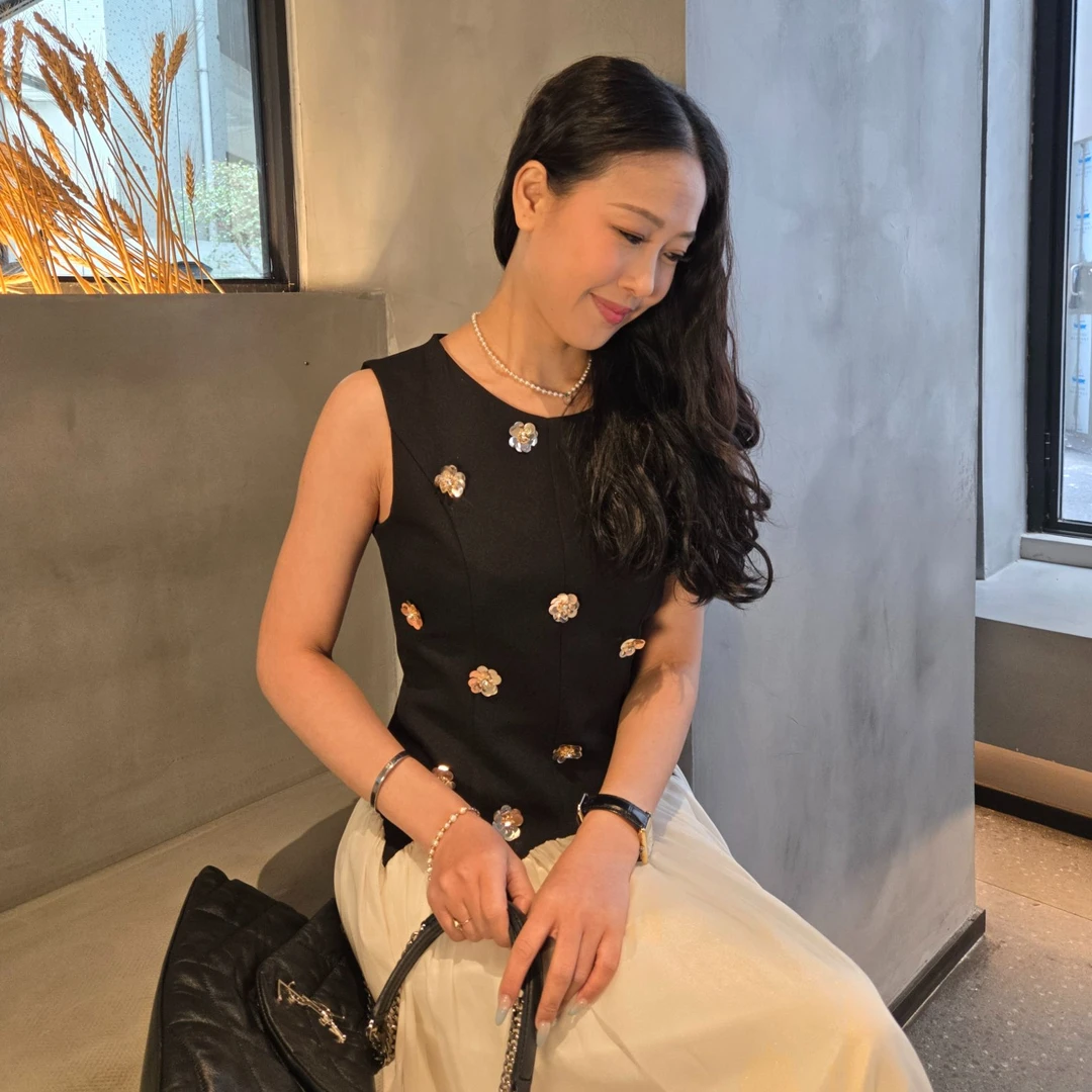 Kitty 25/ss 新款法式小众设计感立体花拼接纱裙无袖连衣短裙