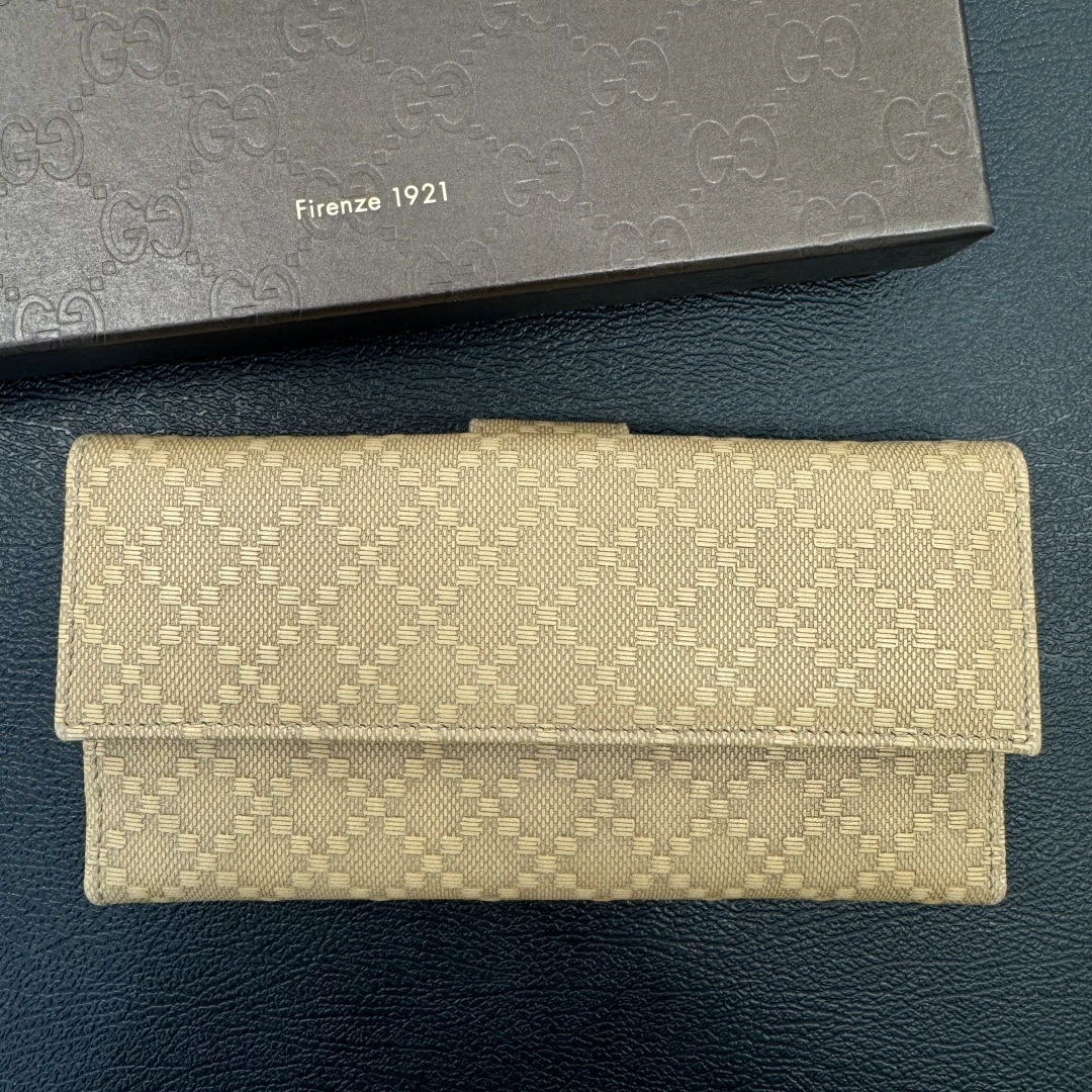 99新 GUCCI/古驰 米色竹节钱包 包长17/157529