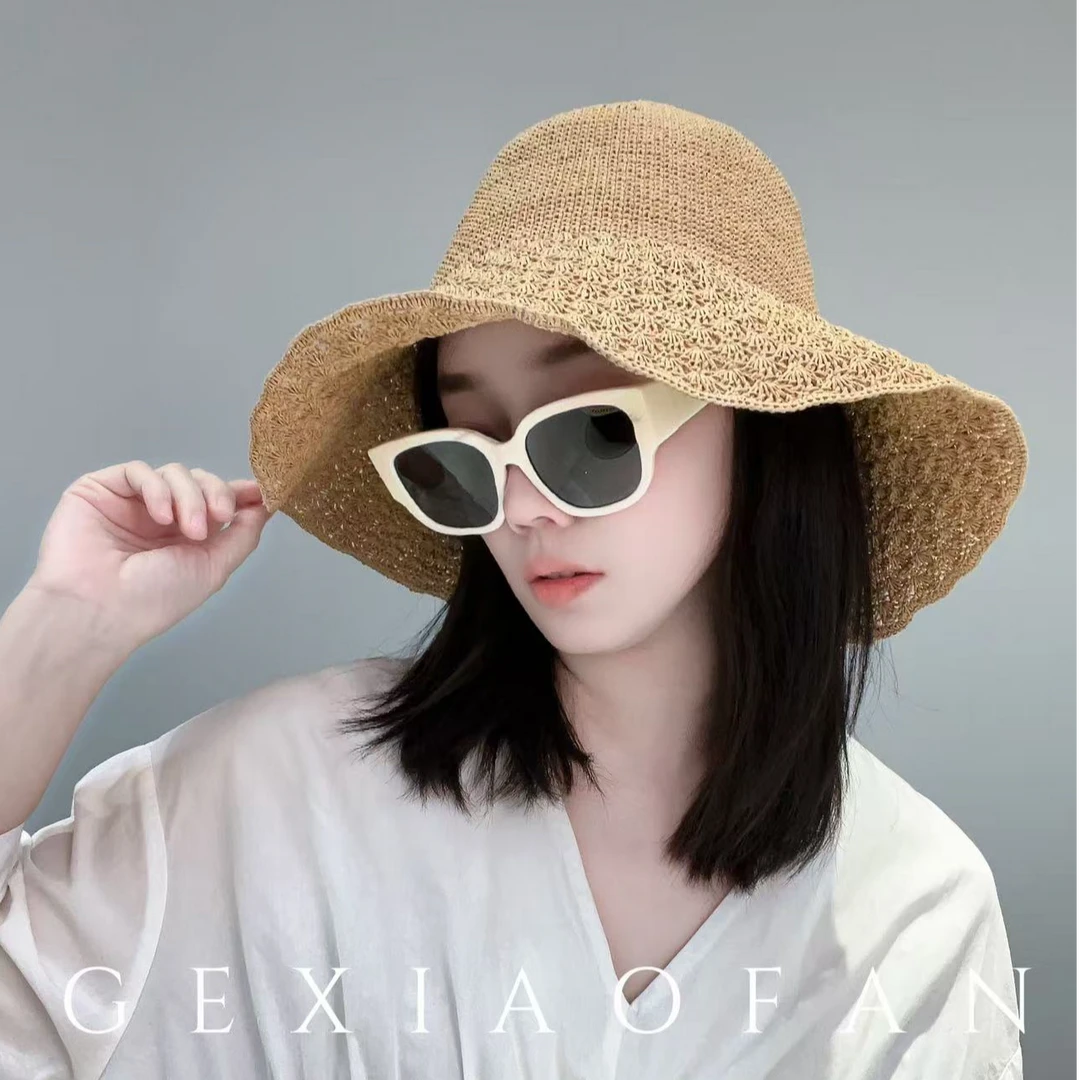 夏季百搭大头围编织手钩太阳帽仙女出游显脸小草帽防晒女士遮阳帽