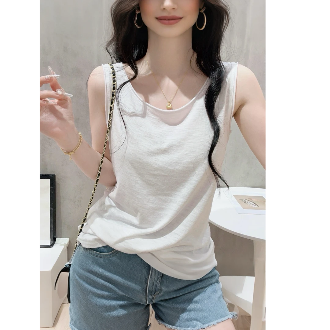 透气竹节棉工字背心女夏宽松内搭打底小衫无袖吊带t恤上衣外穿