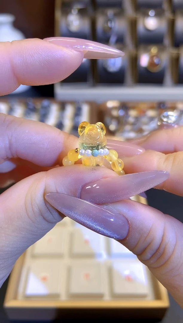 【闪购商品】琥珀戒指未镶嵌蜜蜡小熊