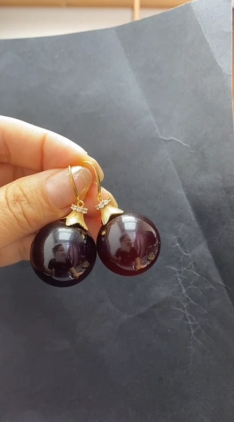 银S925镶嵌琥珀裸石琥珀耳坠