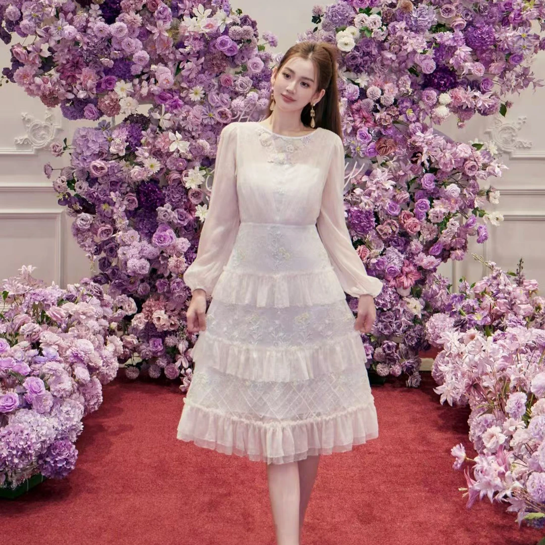 Marie Elie【桃粉花颜】新款钉珠真丝连衣裙EAF61M02900