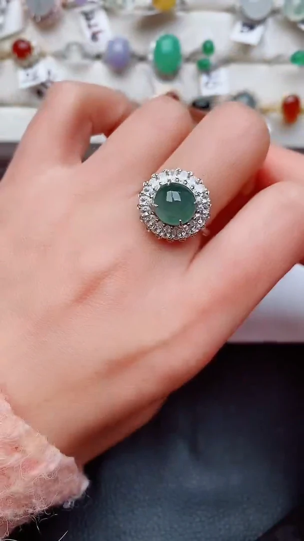 银S925镶嵌戒指翡翠...