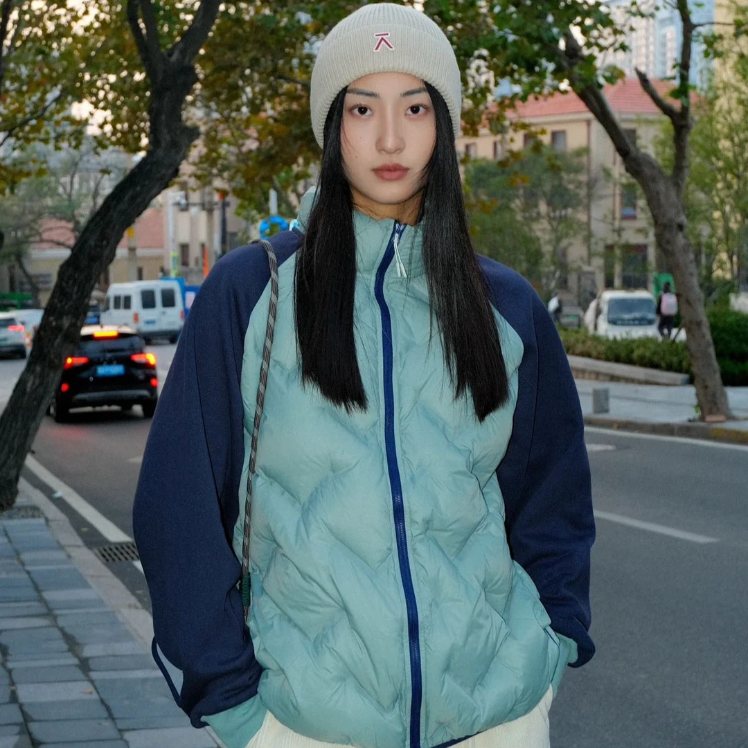 新款轻量化撞色拼接男女保暖立领压胶棉服外套0894