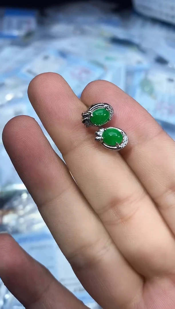 翡翠银S925镶嵌耳饰250528119