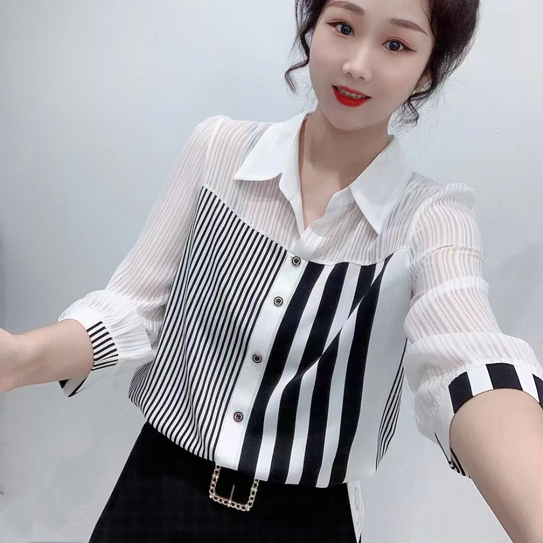 2025春季新款时尚洋气七分袖宽松小众减龄气质显瘦女士衬衫上衣