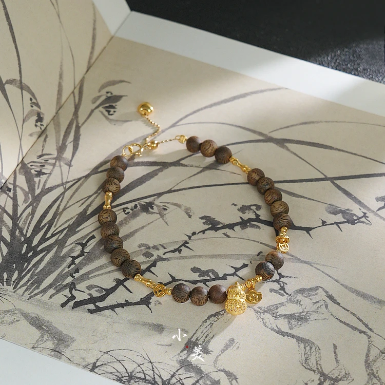 沉香18K金天然沉香葫芦手链（多样性发）G90083