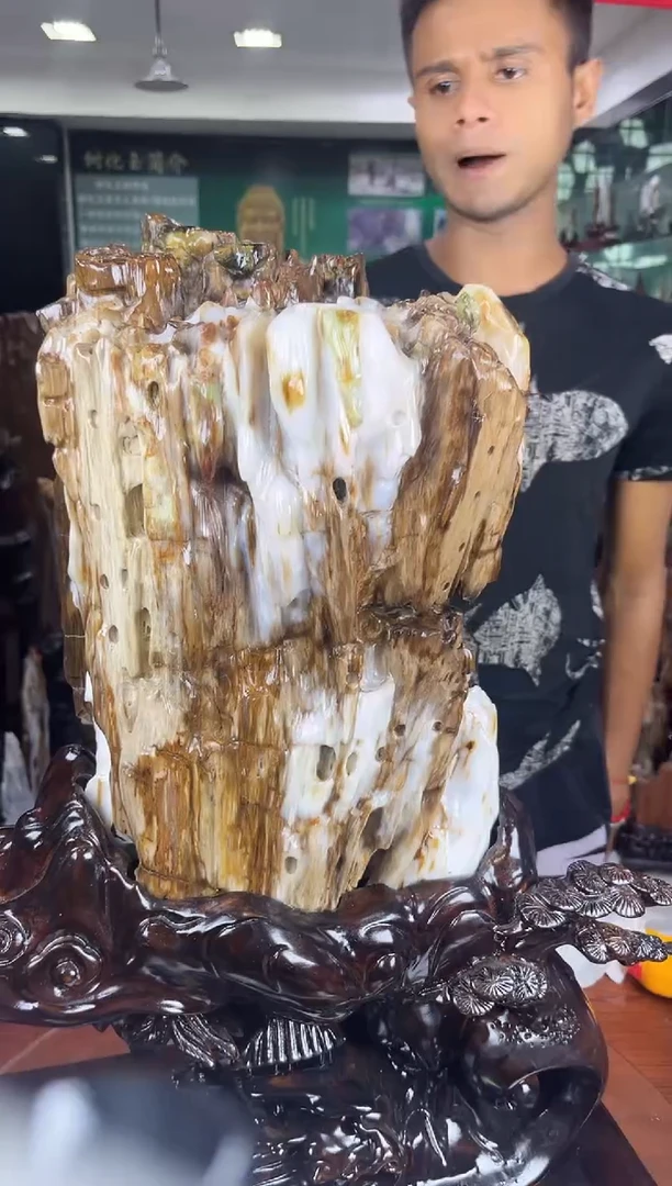 缅甸天然树化玉摆件