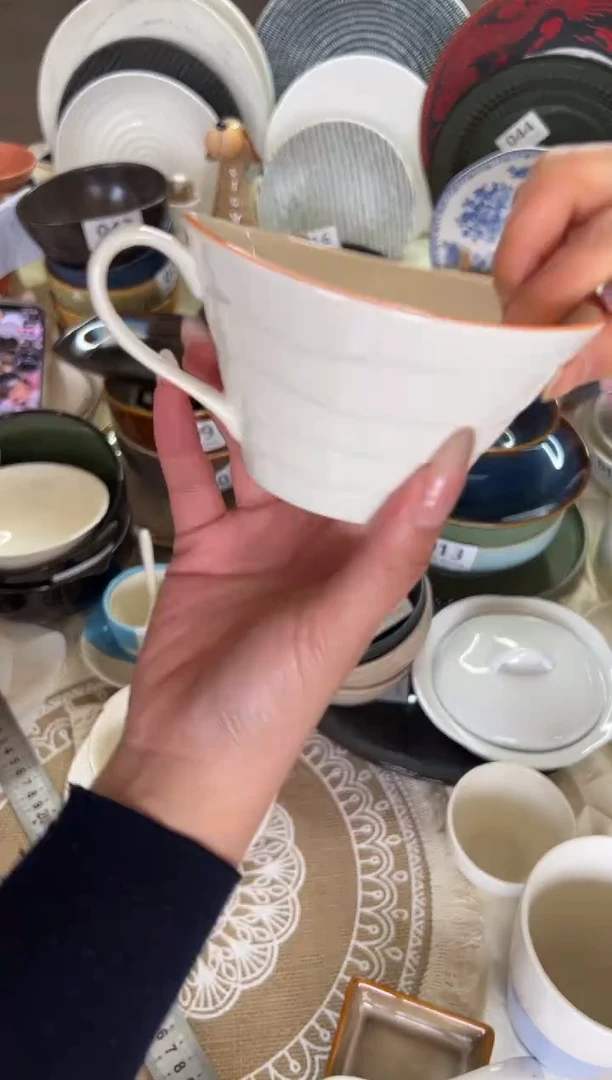 新骨瓷100 瑕疵  橙边白 顶峰 元宝咖啡杯 早餐杯