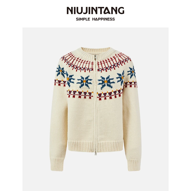 【NJT】2025年秋冬季时尚厚款保暖复古民族风双拉链针织衫HSD25117
