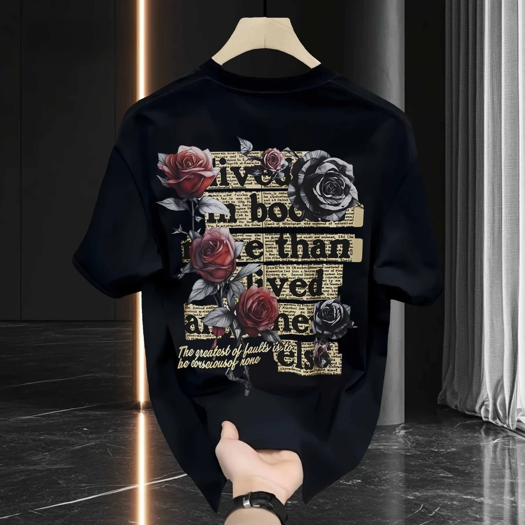 2025ins夏季新款潮流痞帅重磅纯棉短袖t恤宽松圆领男士上衣体恤