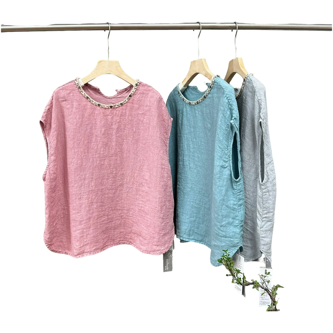 花边领  亚麻宽松衬衣