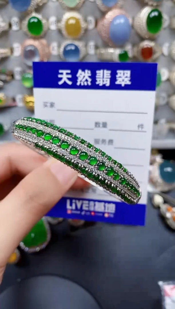 翡翠手镯银S925镶嵌121