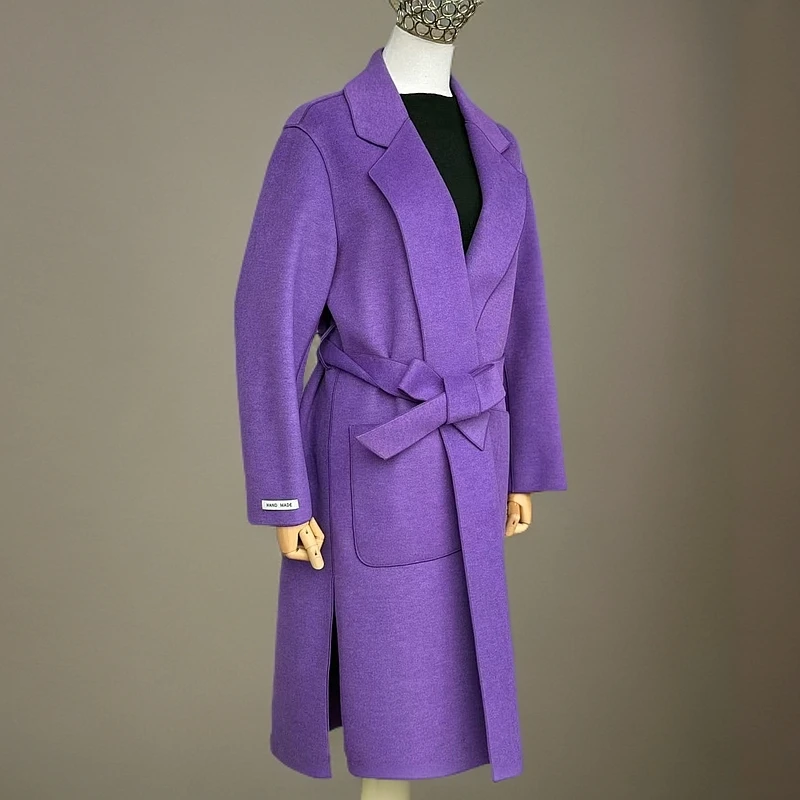 高端双面羊绒大衣女中长款宽松韩版无扣浴袍羊毛赫本风双面呢