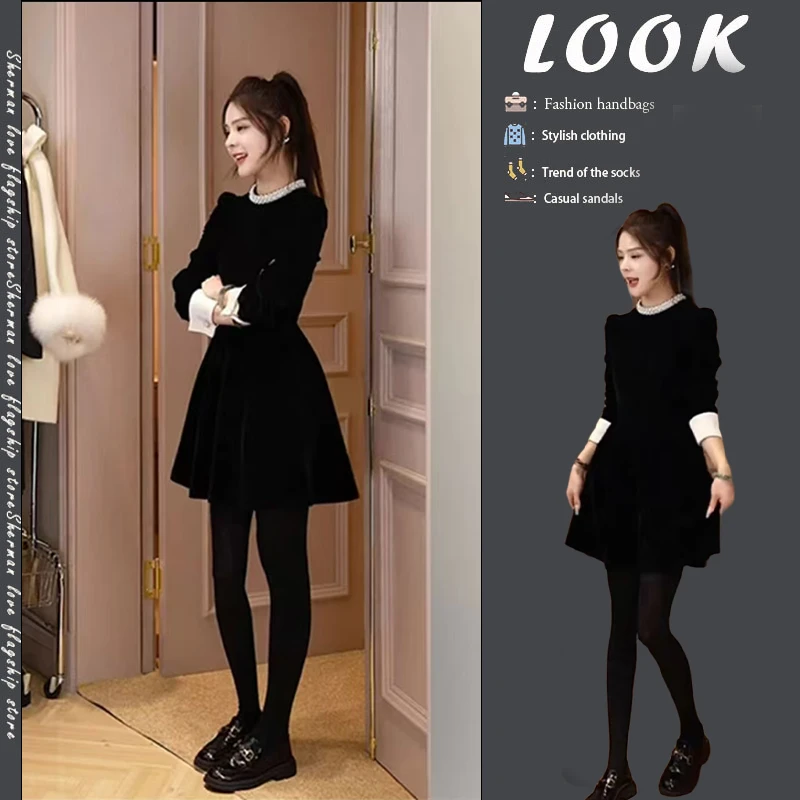 秋季穿搭一整套女2025新款韩系赫本风气质高级感收腰显瘦连衣裙潮