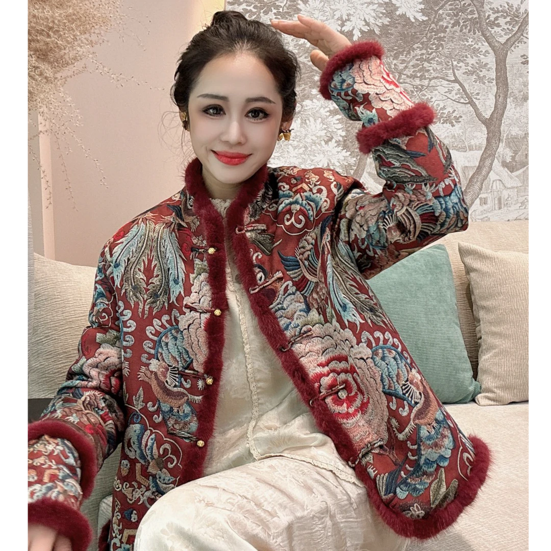 【禾禾家】“佳人”秋冬加棉款海棠花开气质时尚国风女装外套 16063