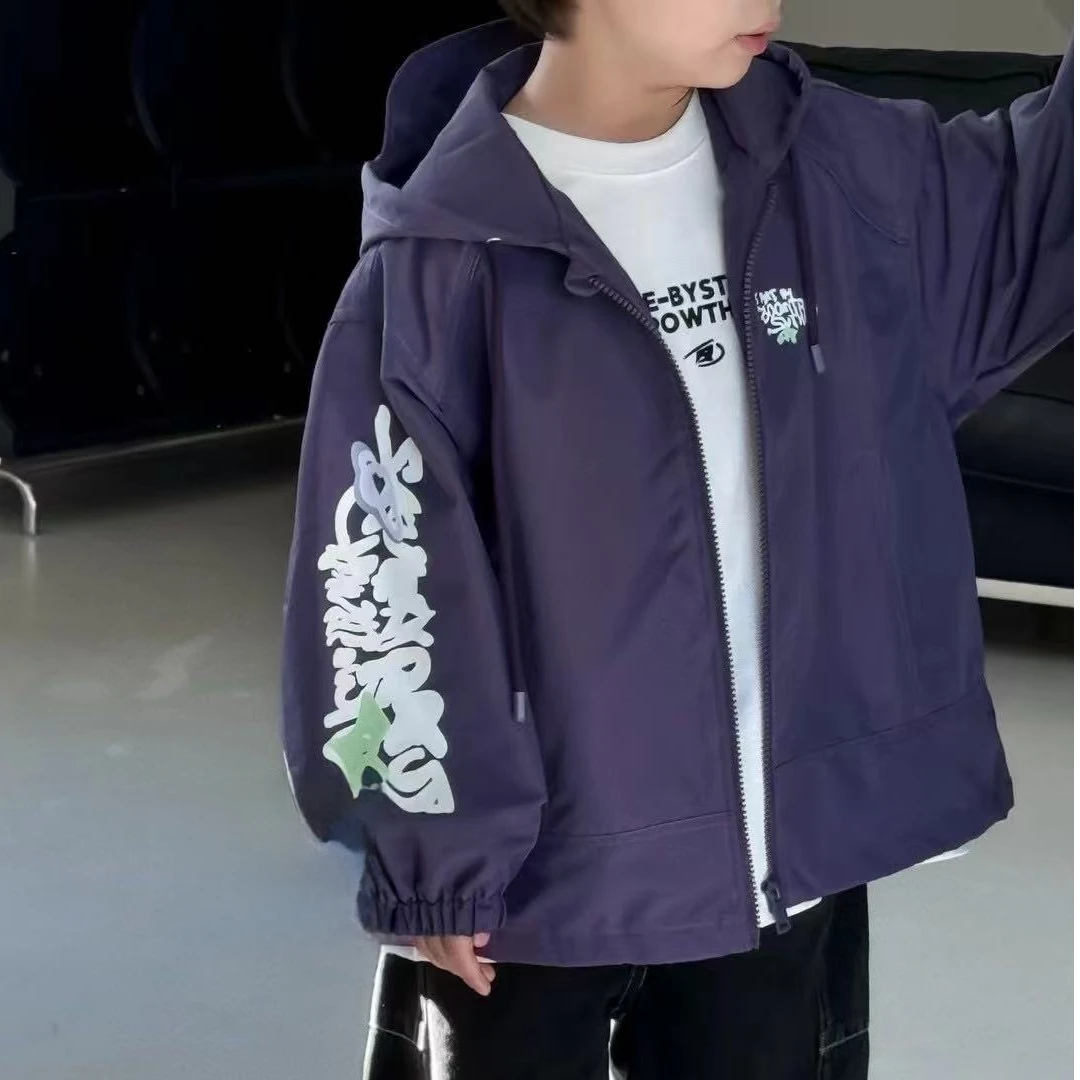 【88108】冲锋衣外套 黑色紫色中大童外套