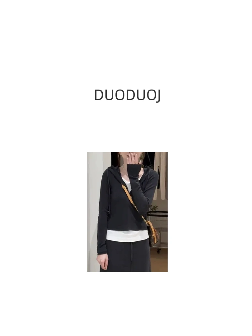 【DuoDuoJ】【拼色连帽卫衣】秋款韩系休闲百搭设计师长袖显瘦卫衣