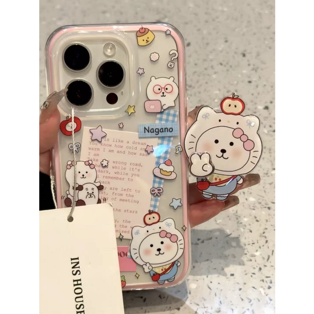 旋转自嘲熊kt适用苹果16PROMAX手机壳iPhone15/14/13/12/11二合一