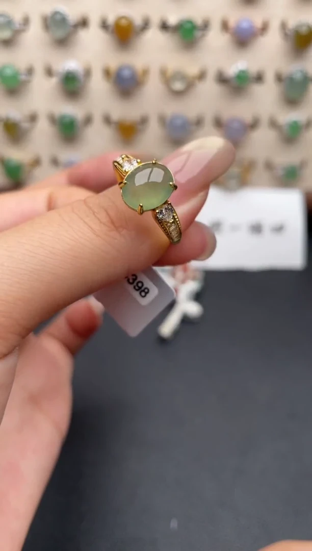 银S925镶嵌戒指翡翠一物一证一礼盒