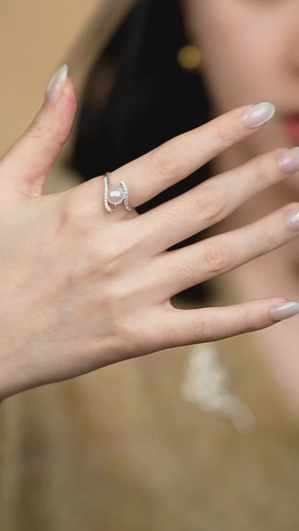 18K金镶嵌戒指海水珍珠7mm akoya戒指